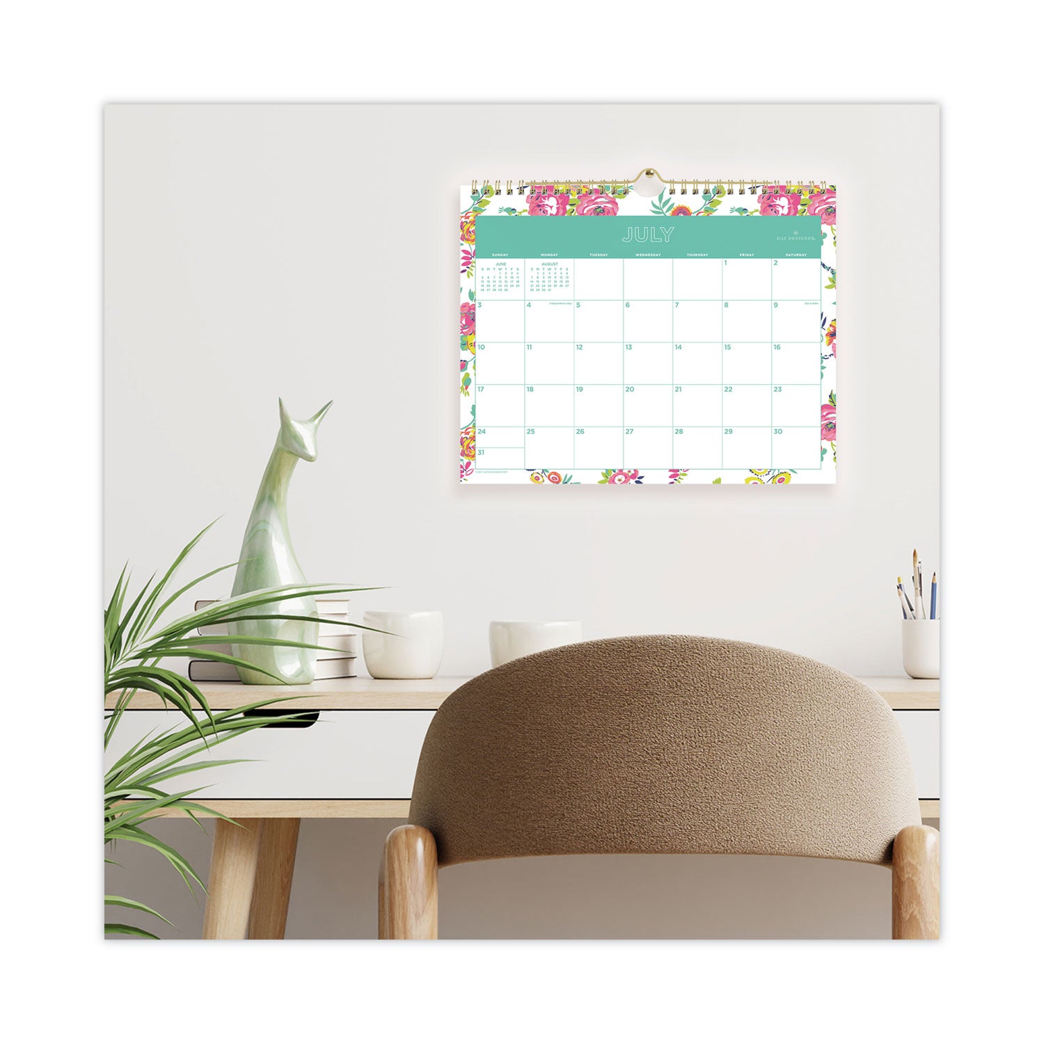 Blue Sky Day Designer Peyton Academic Wall Calendar, Floral Artwork, 11 x 8.75, White Sheets, 12-Month (July to June): 2024 to 2025 (107936)