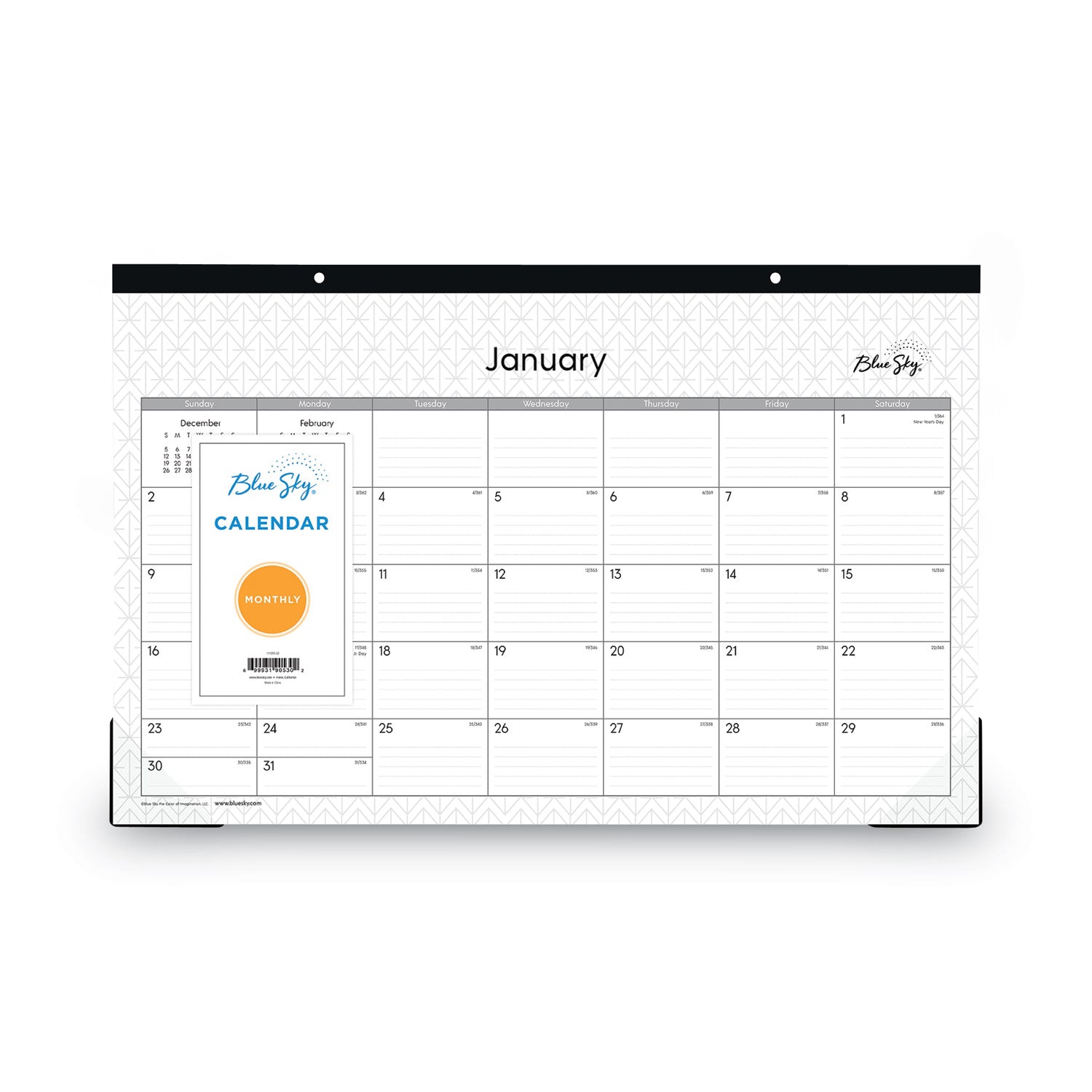 Blue Sky Enterprise Desk Pad, Geometric Artwork, 17 x 11, White/Gray Sheets, Black Binding, Clear Corners, 12-Month (Jan to Dec): 2025 (111293)