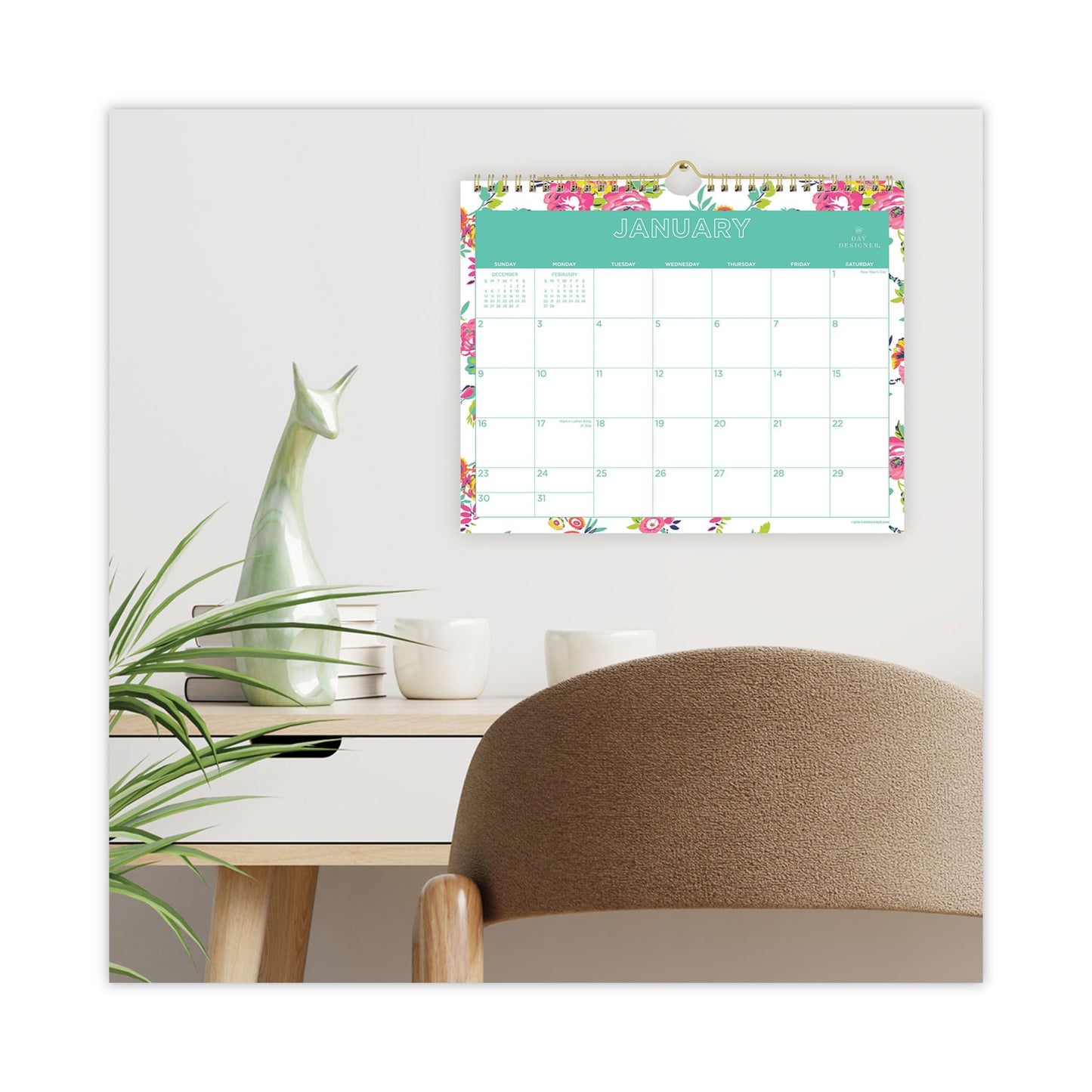 Blue Sky Day Designer Peyton Wall Calendar, Floral Artwork, 11 x 8.75, White/Multicolor Sheets, 12-Month (Jan to Dec): 2025 (103629)