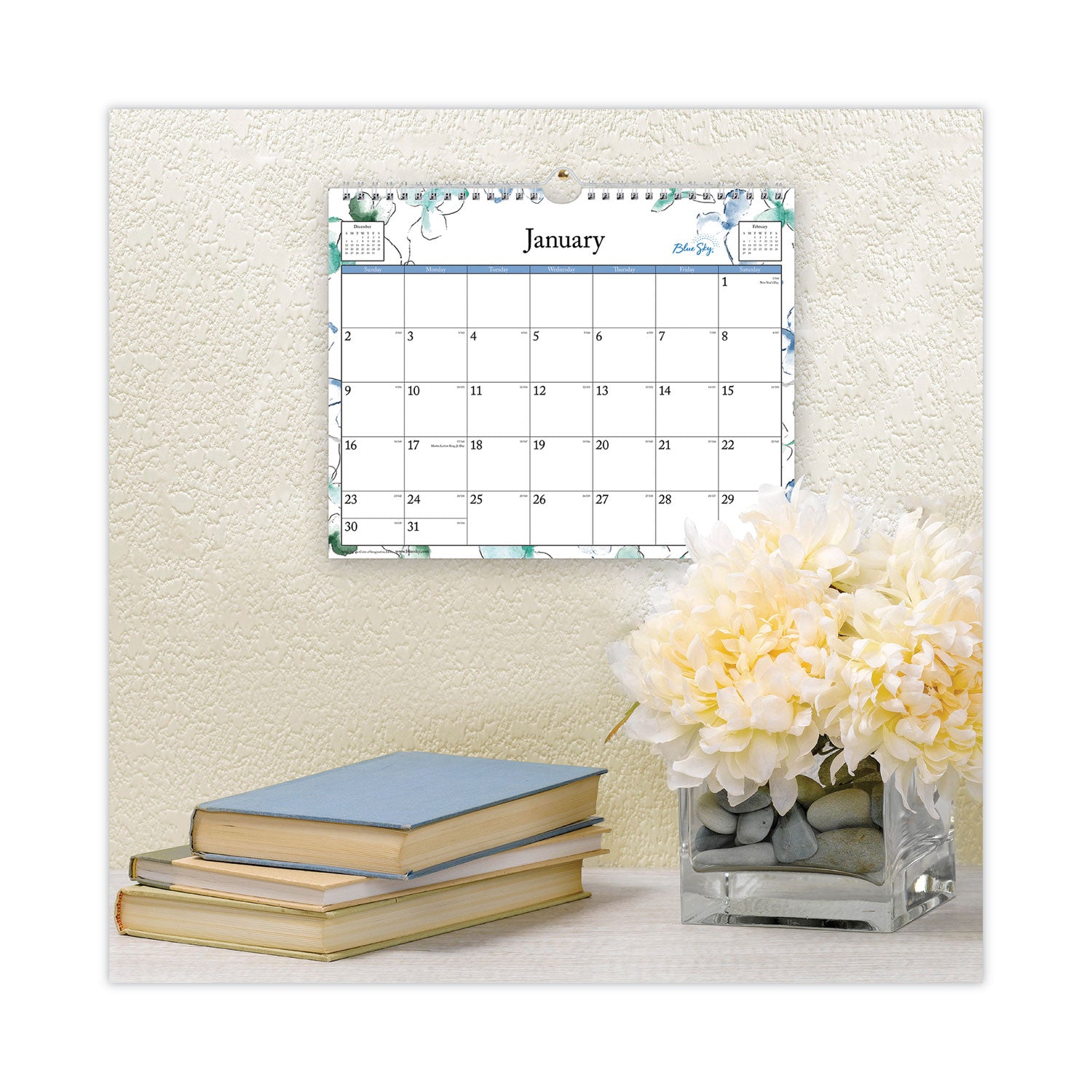 Blue Sky Lindley Wall Calendar, Floral Artwork, 11 x 8.75, White/Multicolor Sheets, 12-Month (Jan to Dec): 2025 (101593)