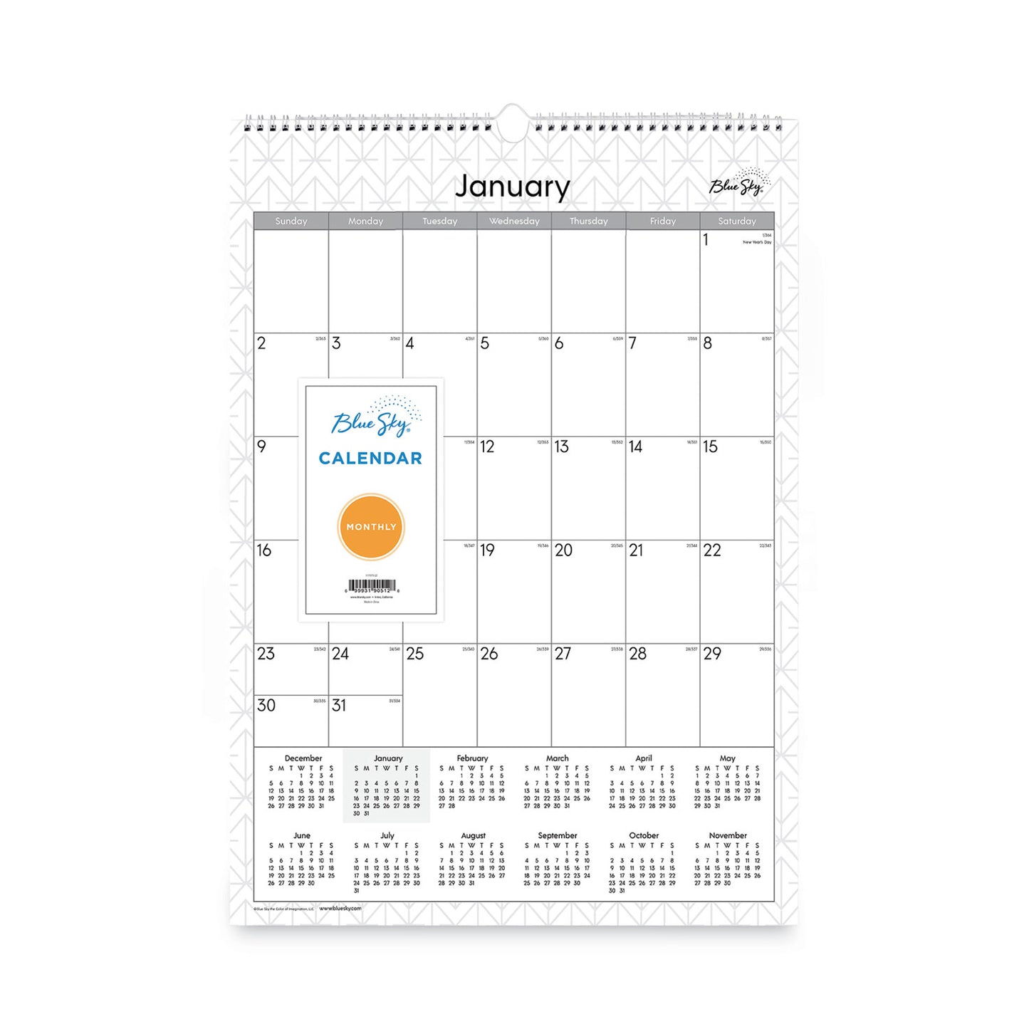 Blue Sky Enterprise Wall Calendar, Geometric Artwork, 12 x 17, White/Gray Sheets, 12-Month (Jan to Dec): 2025 (117373)