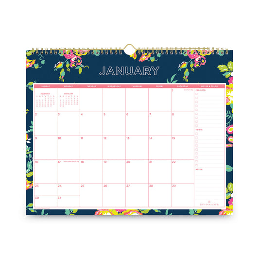 Blue Sky Day Designer Peyton Wall Calendar, Floral Artwork, 15 x 12, White/Navy Sheets, 12-Month (Jan to Dec): 2025 (103627)