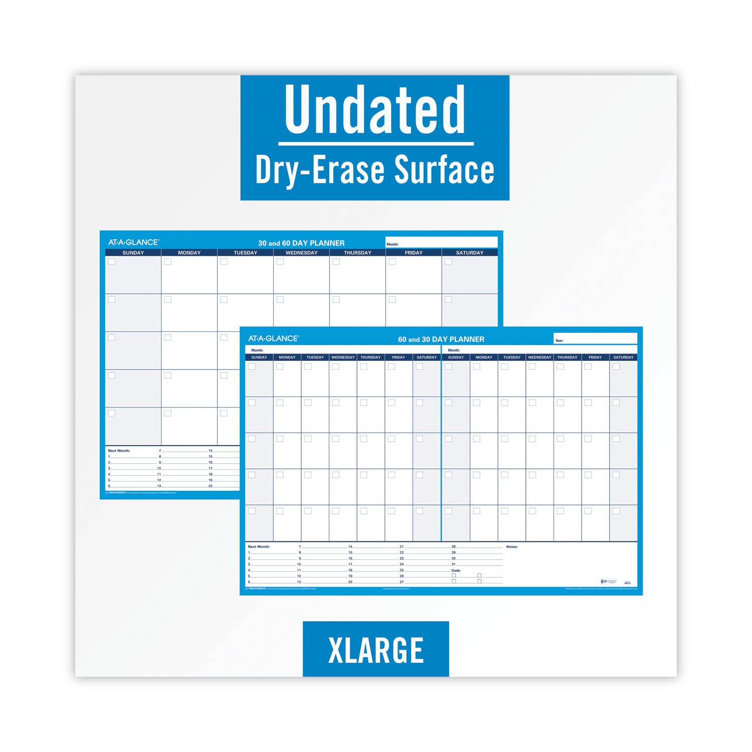 AT-A-GLANCE 30/60-Day Undated Horizontal Erasable Wall Planner, 36 x 24, White/Blue Sheets, Undated (PM23328)