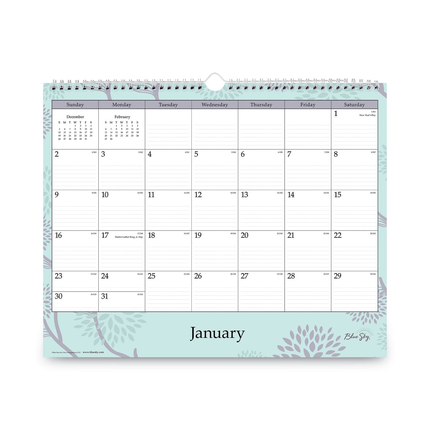 Blue Sky Rue Du Flore Wall Calendar, Floral Artwork, 12 x 15, White/Jade/Lavender Sheets, 12-Month (Jan to Dec): 2025 (101611)
