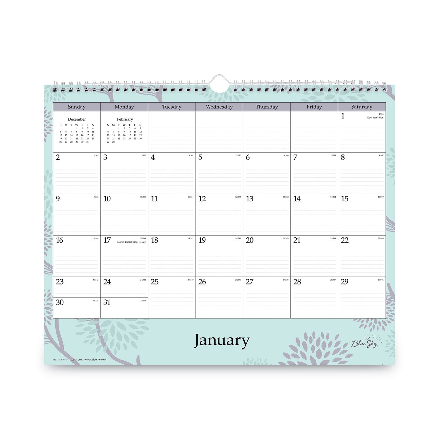 Blue Sky Rue Du Flore Wall Calendar, Floral Artwork, 12 x 15, White/Jade/Lavender Sheets, 12-Month (Jan to Dec): 2025 (101611)