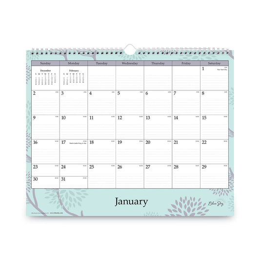 Blue Sky Rue Du Flore Wall Calendar, Floral Artwork, 12 x 15, White/Jade/Lavender Sheets, 12-Month (Jan to Dec): 2025 (101611)