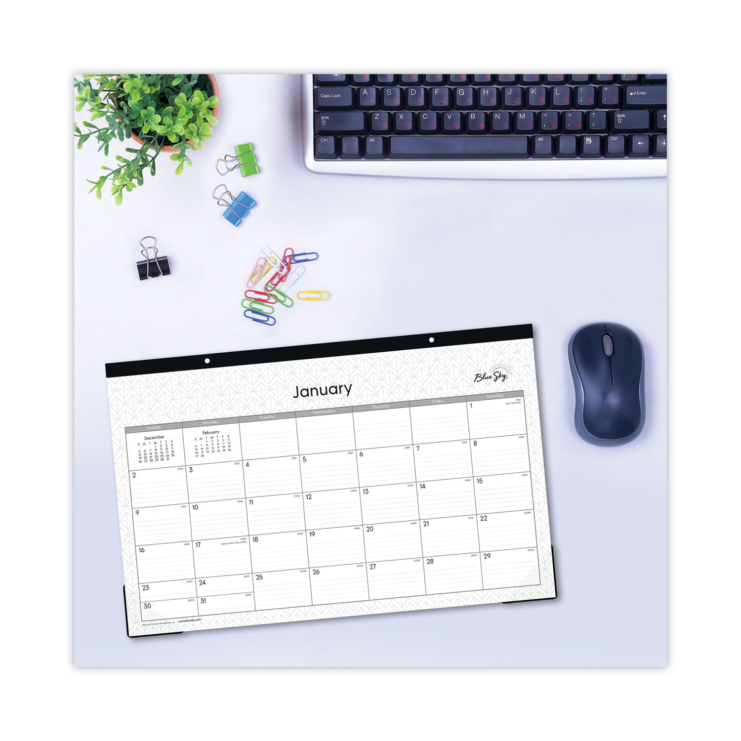 Blue Sky Enterprise Desk Pad, Geometric Artwork, 17 x 11, White/Gray Sheets, Black Binding, Clear Corners, 12-Month (Jan to Dec): 2025 (111293)