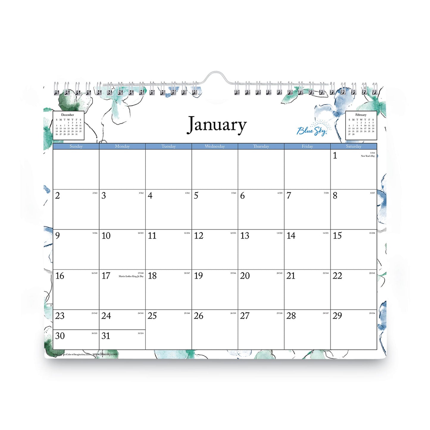 Blue Sky Lindley Wall Calendar, Floral Artwork, 11 x 8.75, White/Multicolor Sheets, 12-Month (Jan to Dec): 2025 (101593)