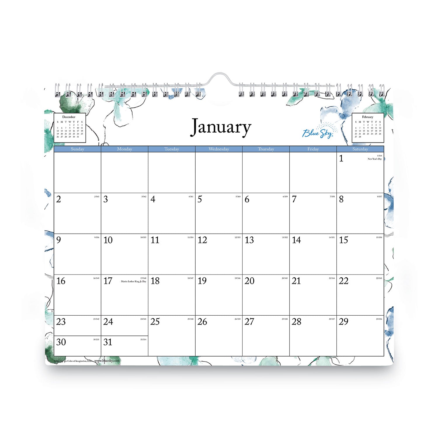 Blue Sky Lindley Wall Calendar, Floral Artwork, 11 x 8.75, White/Multicolor Sheets, 12-Month (Jan to Dec): 2025 (101593)