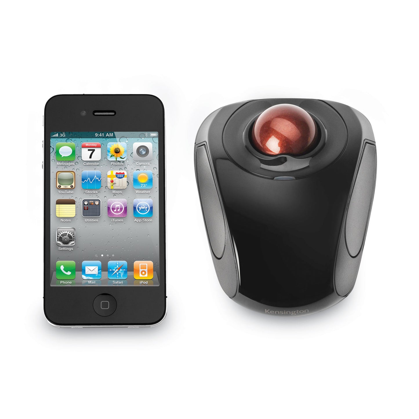 Kensington Orbit Wireless Mobile Trackball, 2.4 GHz Frequency/30 ft Wireless Range, Left/Right Hand Use, Black/Red (72352)