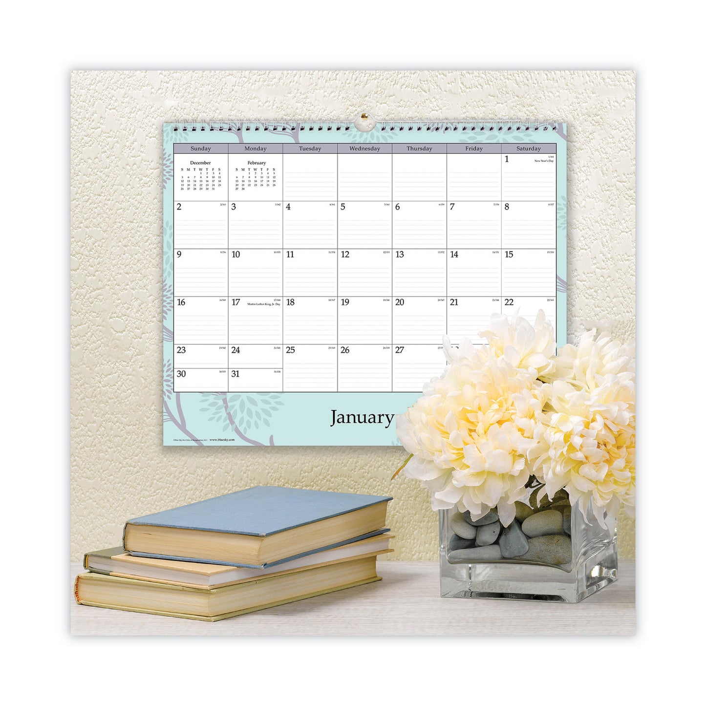 Blue Sky Rue Du Flore Wall Calendar, Floral Artwork, 12 x 15, White/Jade/Lavender Sheets, 12-Month (Jan to Dec): 2025 (101611)