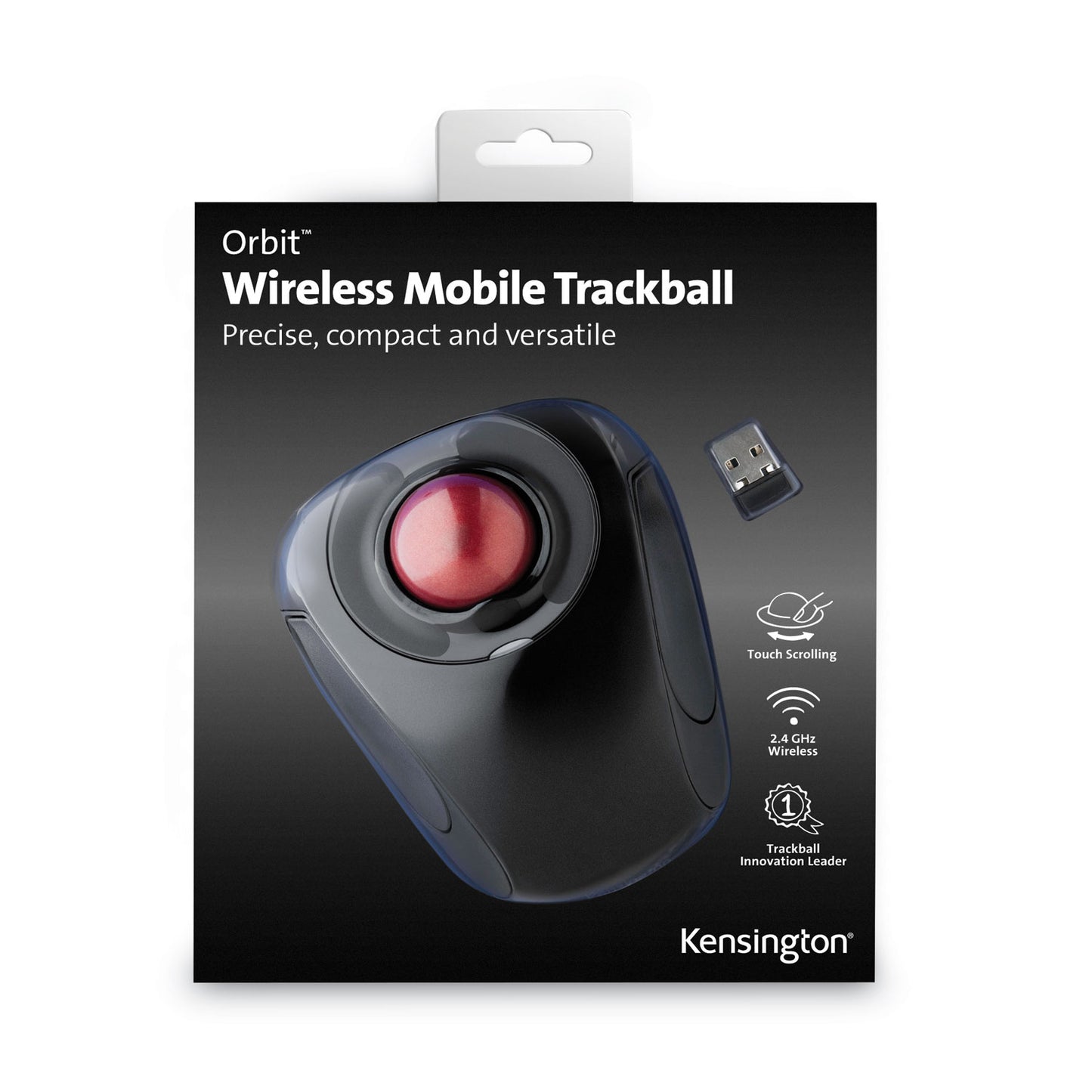 Kensington Orbit Wireless Mobile Trackball, 2.4 GHz Frequency/30 ft Wireless Range, Left/Right Hand Use, Black/Red (72352)