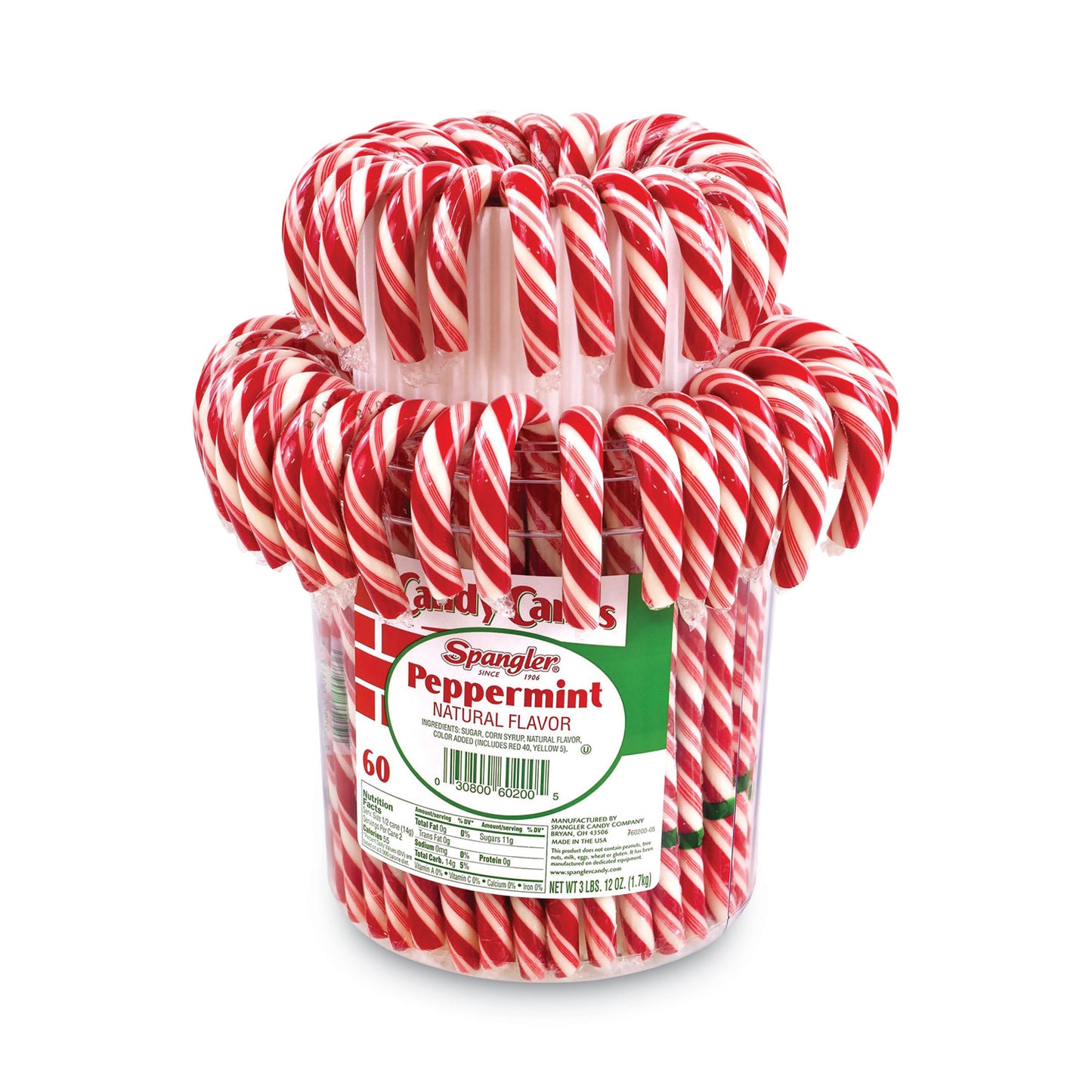 Spangler Peppermint Candy Canes, 1 oz, 60 Pieces/Jar, 1 Jar/Carton (211X0012)