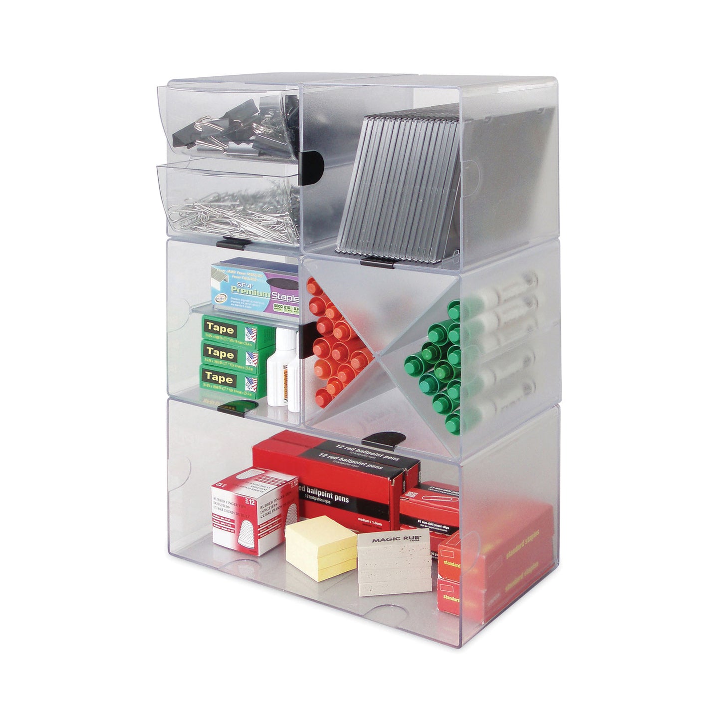 Deflecto Stackable Cube Organizer, Double Cube, Plastic, 12 x 6 x 6, Clear (350501)