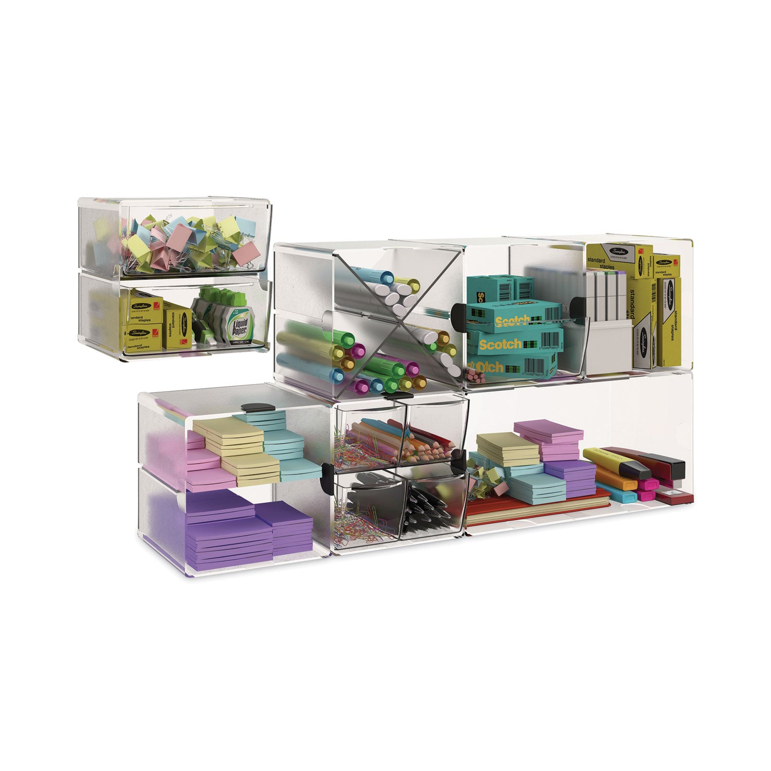 Deflecto Stackable Cube Organizer, Double Cube, Plastic, 12 x 6 x 6, Clear (350501)