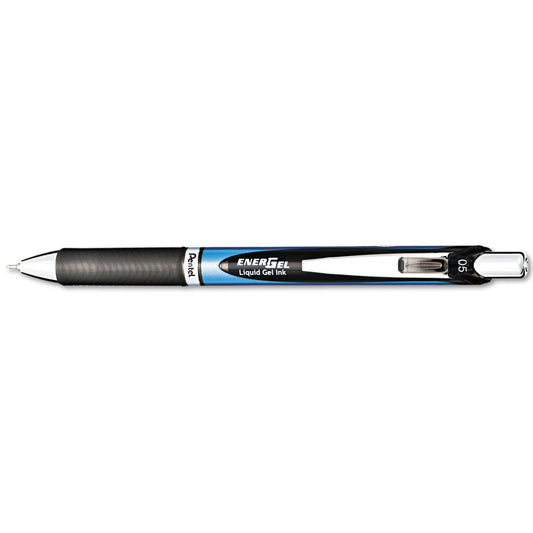 Pentel EnerGel RTX Gel Pen, Retractable, Fine 0.5 mm Needle Tip, Black Ink, Black/Blue Barrel (BLN75A)