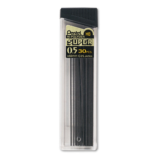 Pentel Super Hi-Polymer Lead Refills, 0.5 mm, HB, Black, 30/Tube (C25HB)