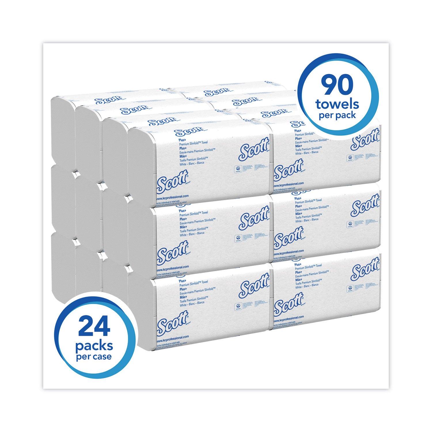 Scott Slimfold Towels, 1-Ply, 7.5 x 11.6, White, 90/Pack, 24 Packs/Carton (04442)