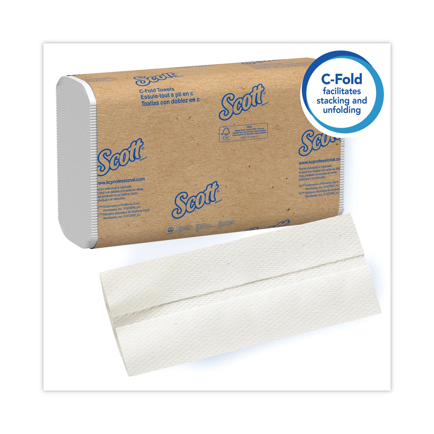 Scott Essential C-Fold Towels for Business, Absorbency Pockets, 1-Ply, 10.13 x 13.15, White, 200/Pack, 12 Packs/Carton (01510)