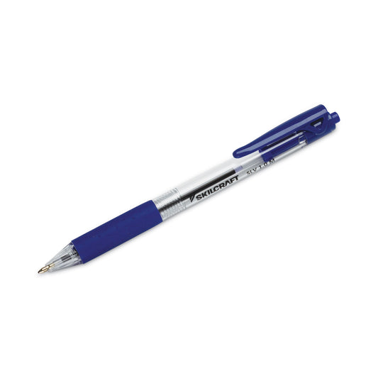 AbilityOne 7520016970597, SKILCRAFT SLV-Performer Ballpoint Pen, Retractable, Medium, 1 mm, Blue Ink, Blue/Clear Barrel, Dozen