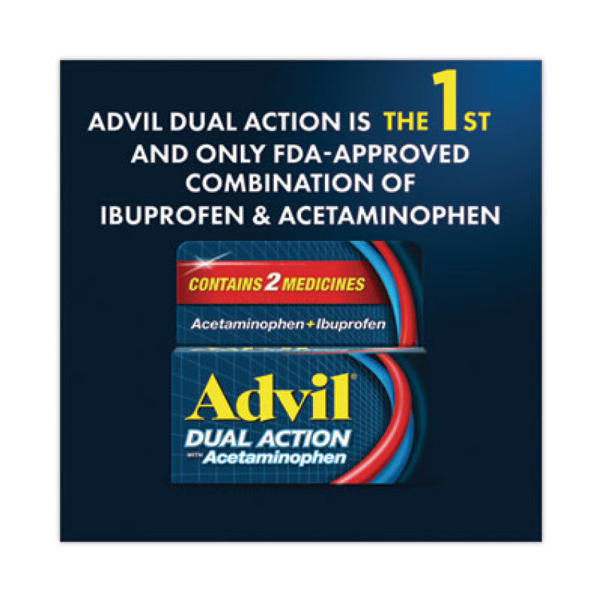 Advil Dual Action with Acetaminophen and Ibuprofen Caplets, 50 Packets of 2 Caplets (014795)