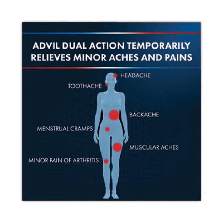 Advil Dual Action with Acetaminophen and Ibuprofen Caplets, 50 Packets of 2 Caplets (014795)