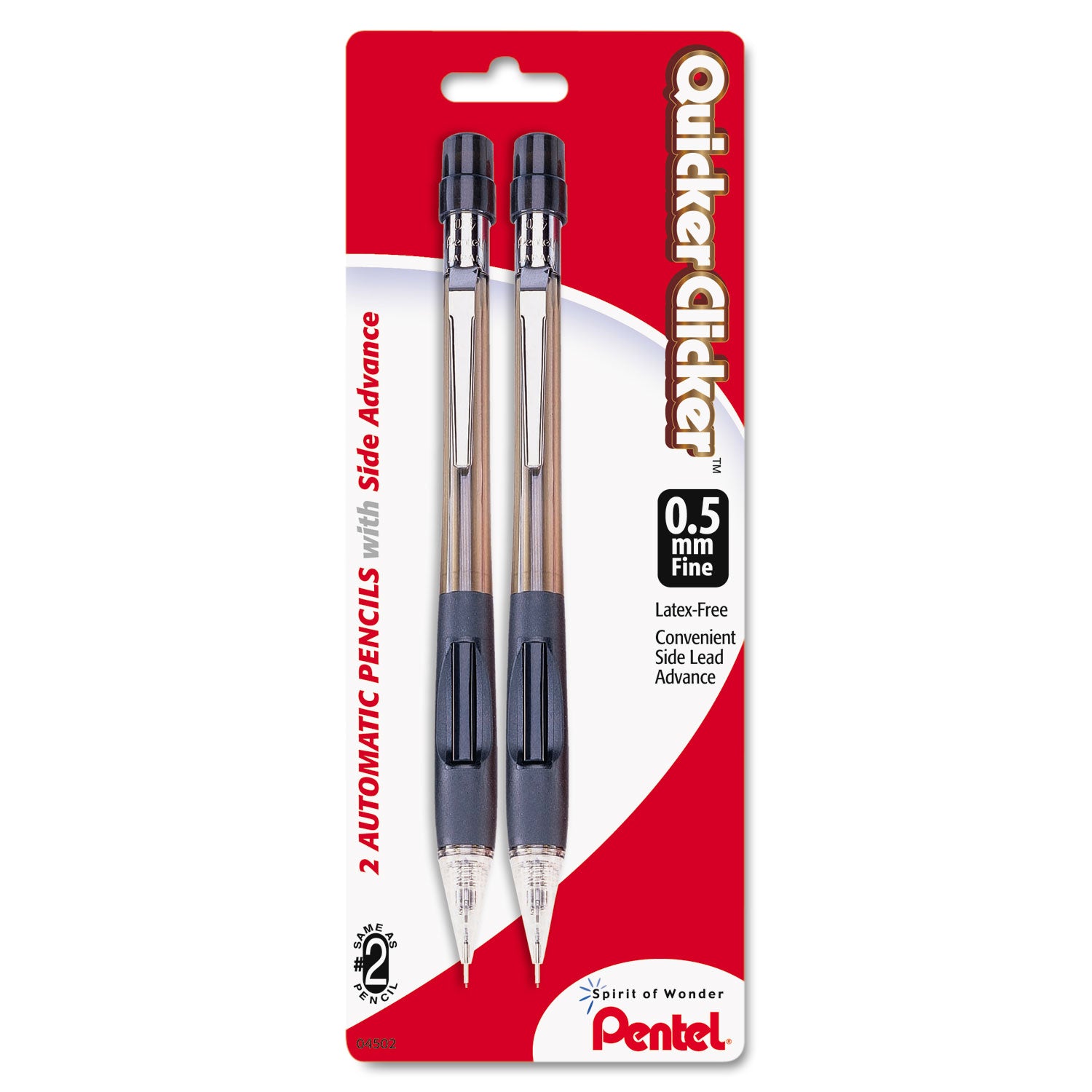 Pentel Quicker Clicker Mechanical Pencil, 0.5 mm, HB (#2), Black Lead, Smoke/Black Barrel, 2/Pack (PD345BP2K6)