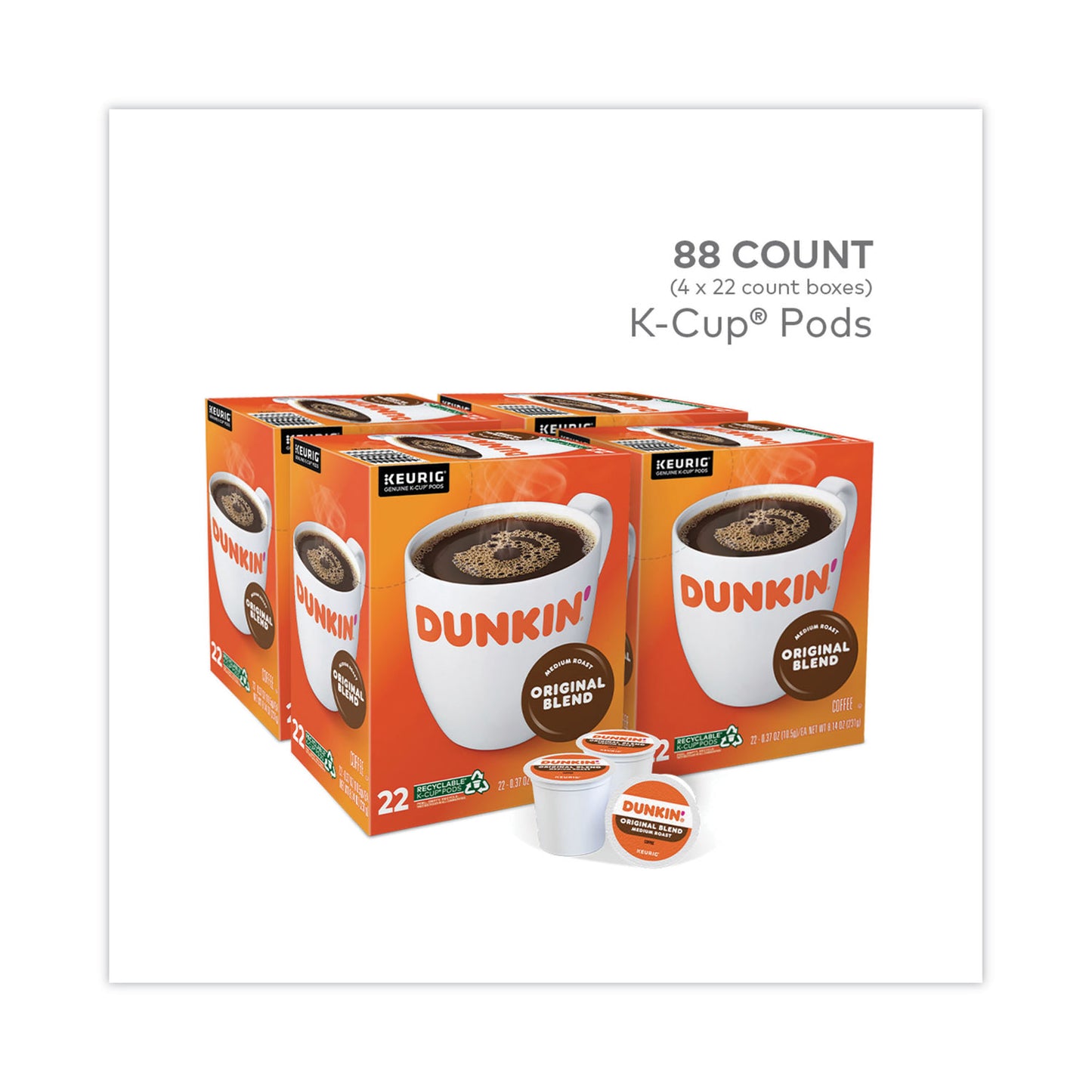 Dunkin Donuts K-Cup Pods, Original Blend, 88/Carton (400845)