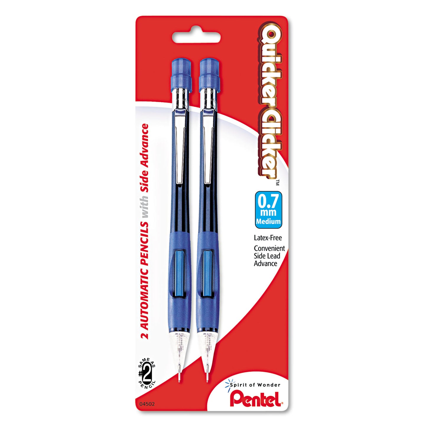 Pentel Quicker Clicker Mechanical Pencil, 0.7 mm, HB (#2), Black Lead, Blue Barrel, 2/Pack (PD347BP2K6)