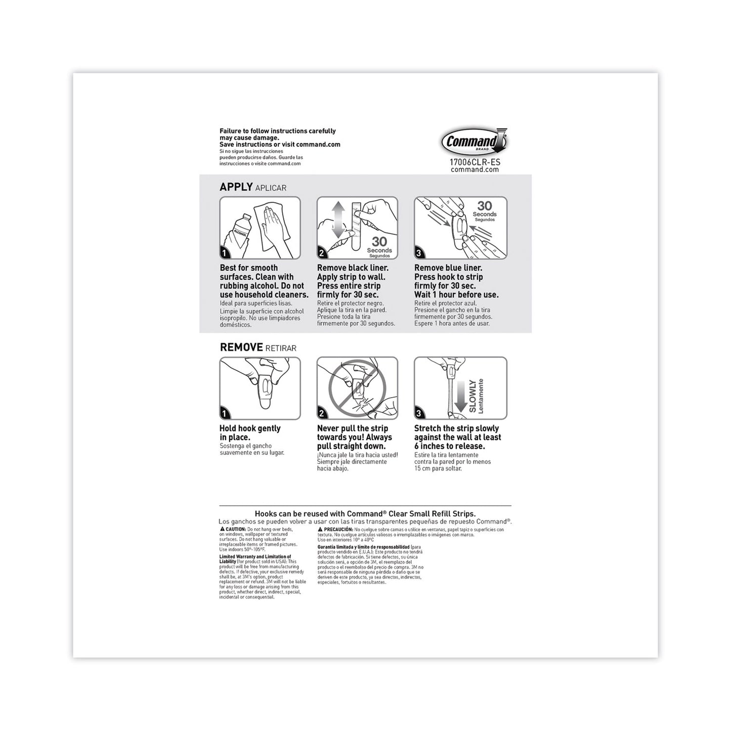 Command Mini Hooks, Small, Plastic, Clear, 0.5 lb Capacity,  30 Hooks and 32 Strips/Pack (17006CLR30NA)