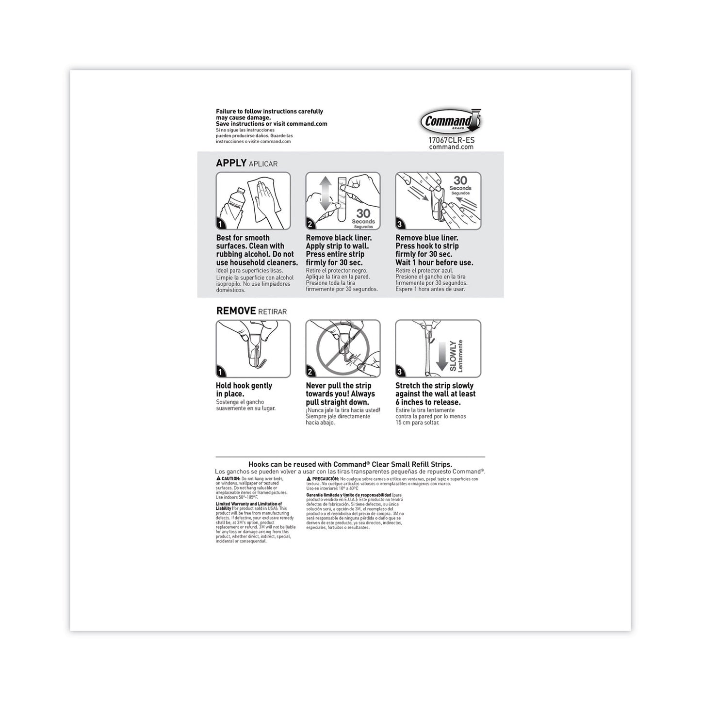 Command Small Wire Hooks, Small, Plastic/Metal, Clear, 0.5 lb Capacity, Clear, 15 Hooks and 20 Strips/Pack (17067CLR15NA)