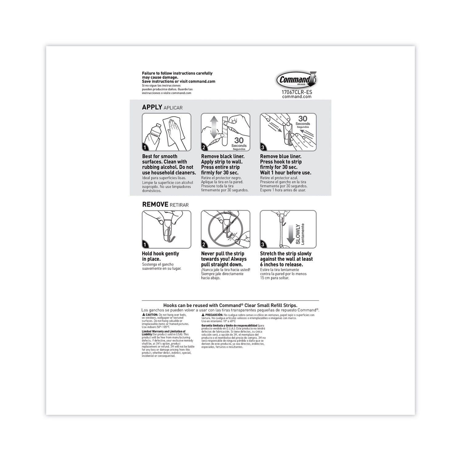 Command Small Wire Hooks, Small, Plastic/Metal, Clear, 0.5 lb Capacity, Clear, 15 Hooks and 20 Strips/Pack (17067CLR15NA)