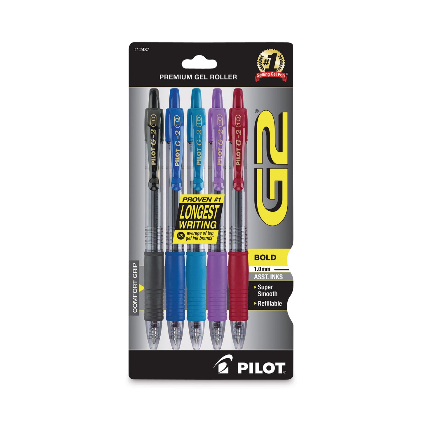 Pilot G2 Premium Gel Pen, Retractable, Bold 1 mm, Assorted Ink and Barrel Colors, 5/Pack (12487)