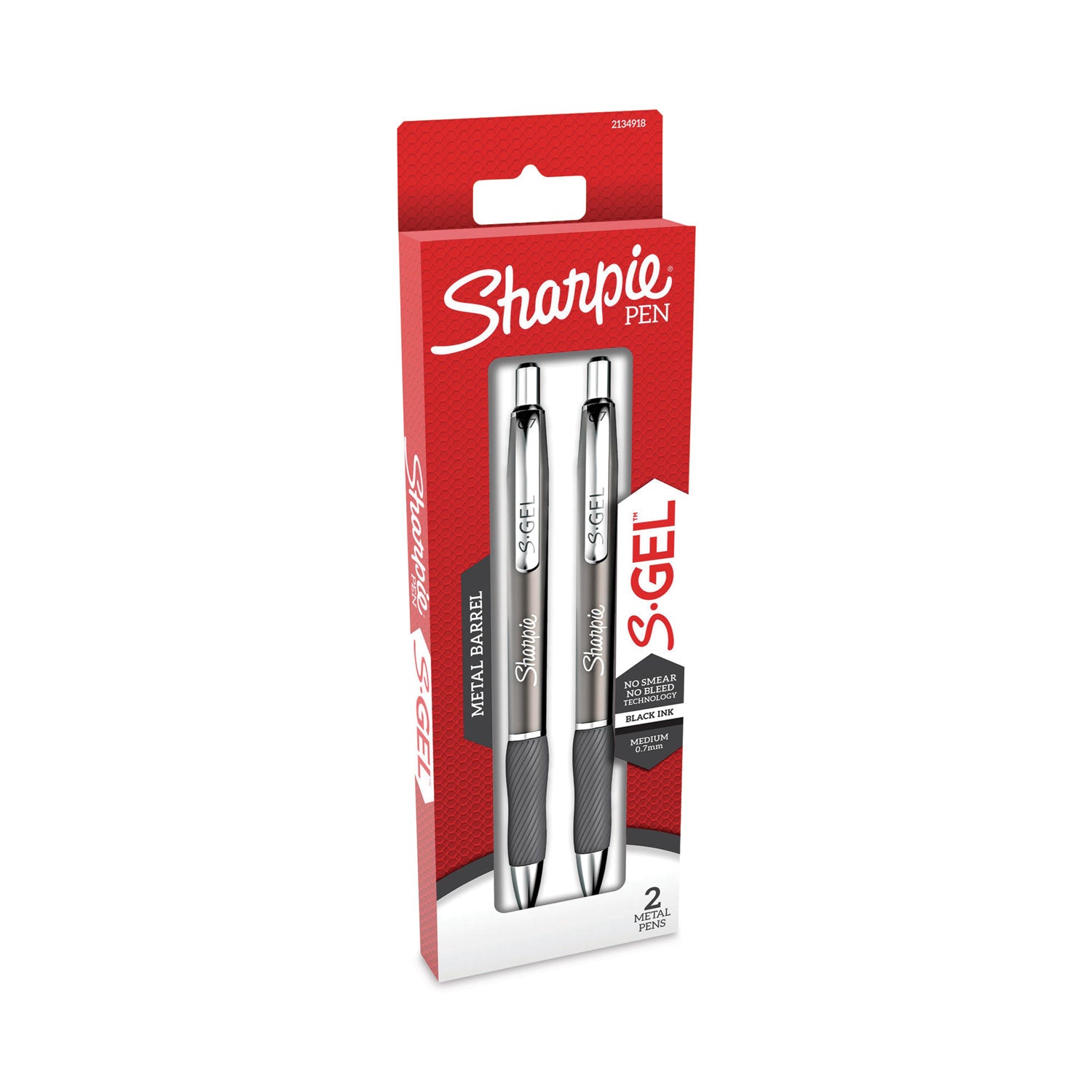 Sharpie S-Gel Premium Metal Barrel Gel Pen, Retractable, Medium 0.7 mm, Black Ink, Black Barrel, 2/Pack (2134918)