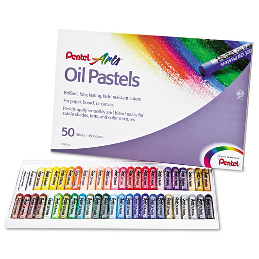 Pentel Oil Pastel Set With Carrying Case, 45 Assorted Colors, 0.38' dia x 2.38", 50/Pack (PHN50)