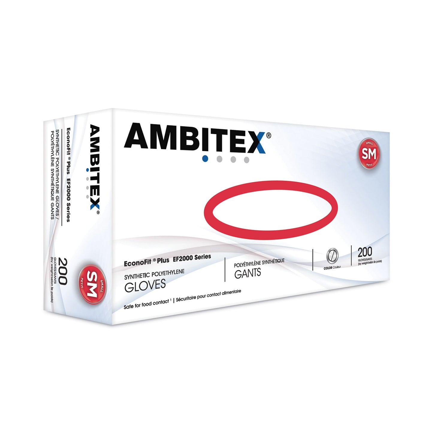 AMBITEX EconoFit Plus Powder-Free Polyethylene Gloves, Small, Clear, 200/Pack, 10 Packs/Carton (EFSM2000)