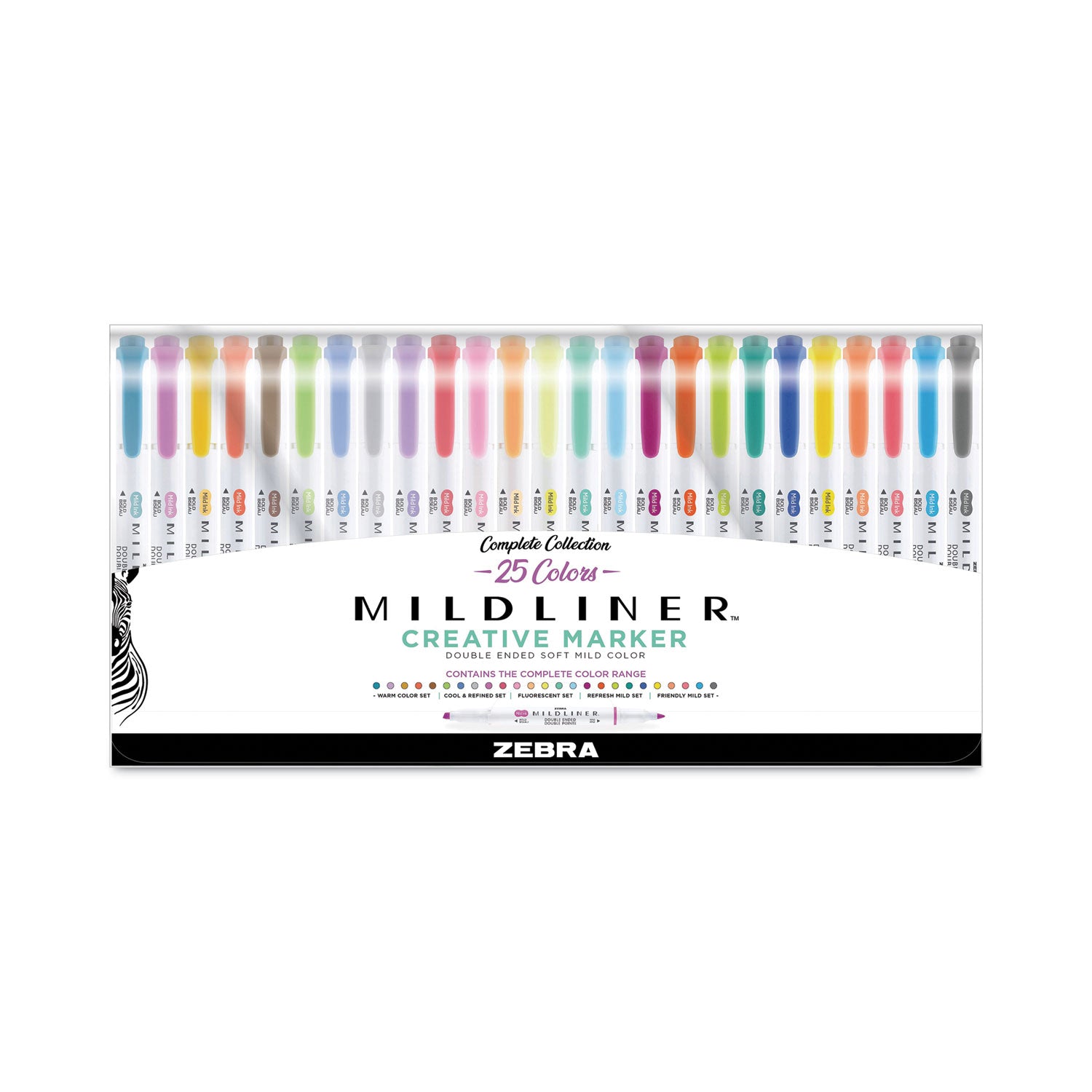 Zebra Mildliner Double Ended Highlighter Variety Pack, Asst Ink Colors, Bold-Chisel/Fine-Bullet Tips, Asst Barrel Colors, 25/Pack (78525)
