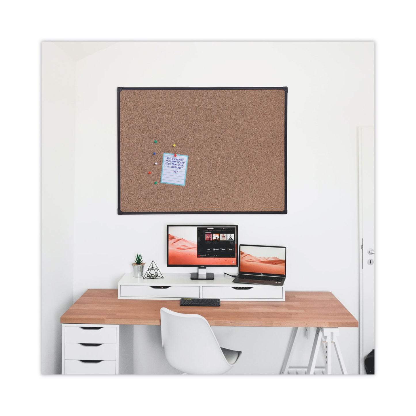 Universal Tech Cork Board, 48 x 36, Brown Surface, Black Aluminum Frame (43023)