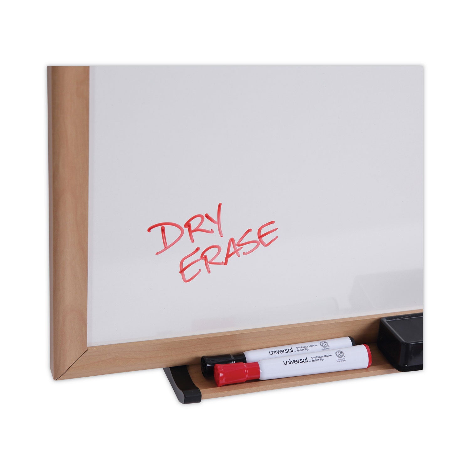 Universal Deluxe Melamine Dry Erase Board, 36 x 24, Melamine White Surface, Oak Fiberboard Frame (43619)