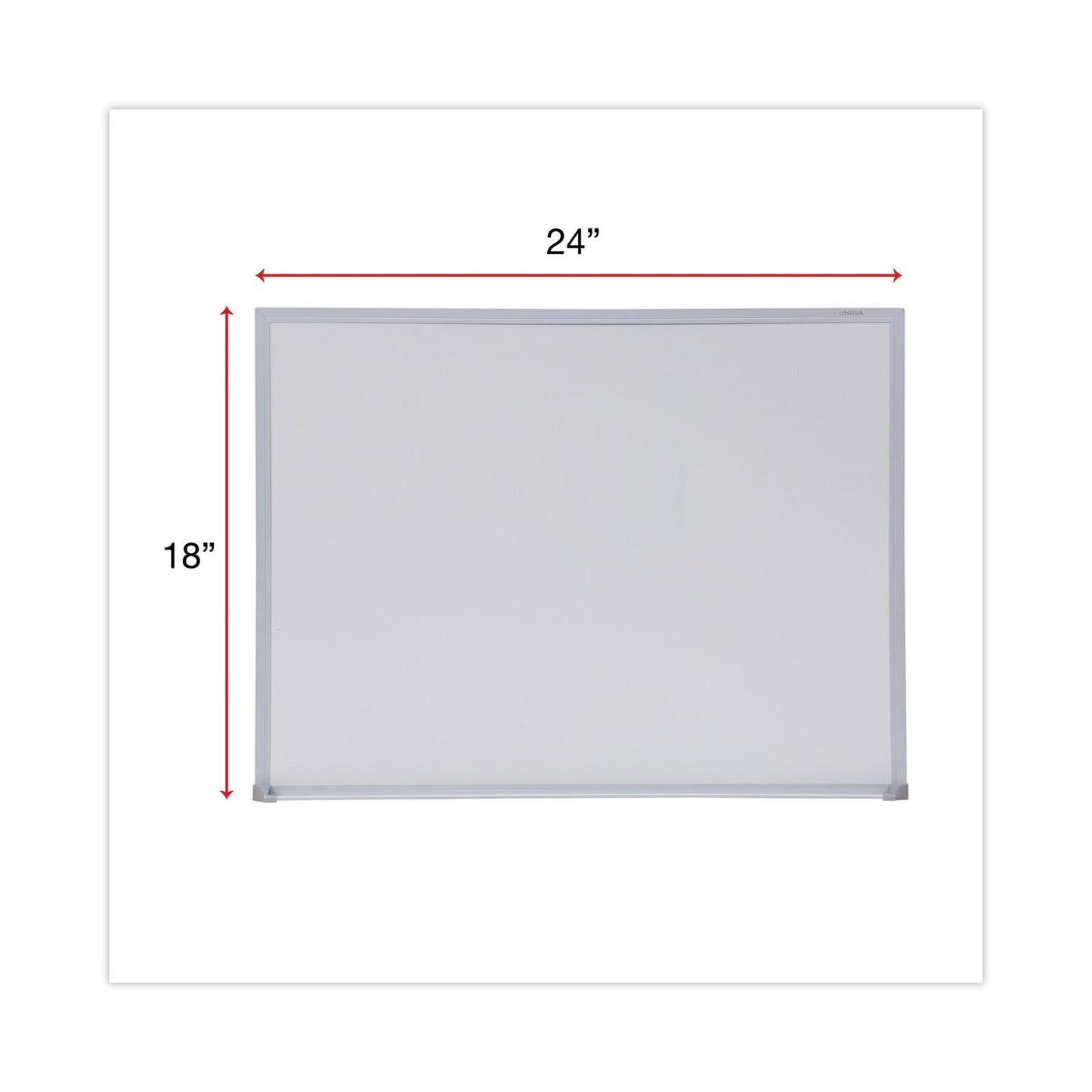 Universal Melamine Dry Erase Board with Aluminum Frame, 24 x 18, White Surface, Anodized Aluminum Frame (43622)