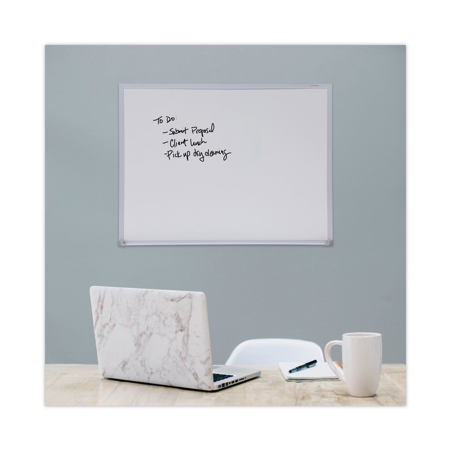 Universal Melamine Dry Erase Board with Aluminum Frame, 24 x 18, White Surface, Anodized Aluminum Frame (43622)