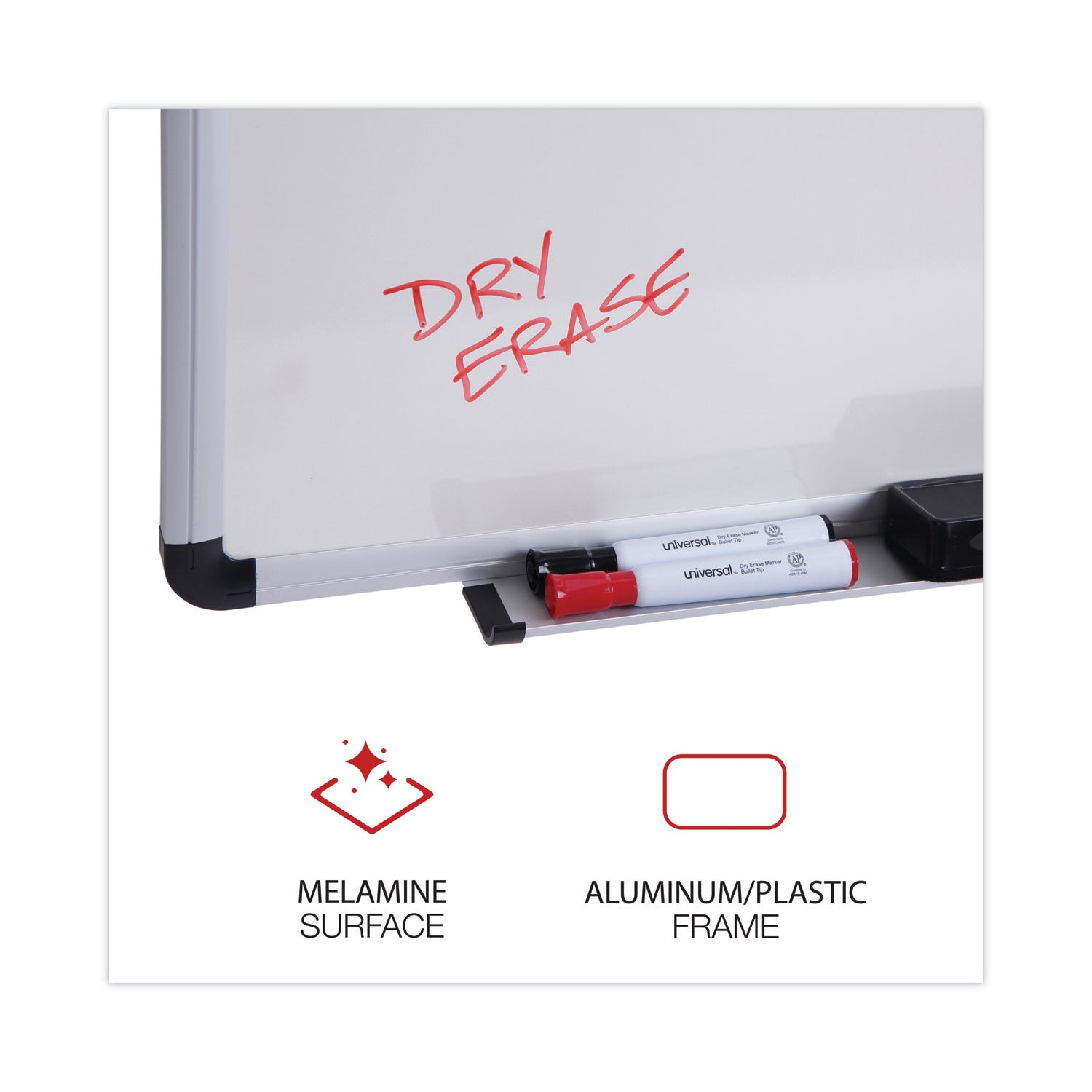 Universal Modern Melamine Dry Erase Board with Aluminum Frame, 36 x 24, White Surface (43723)