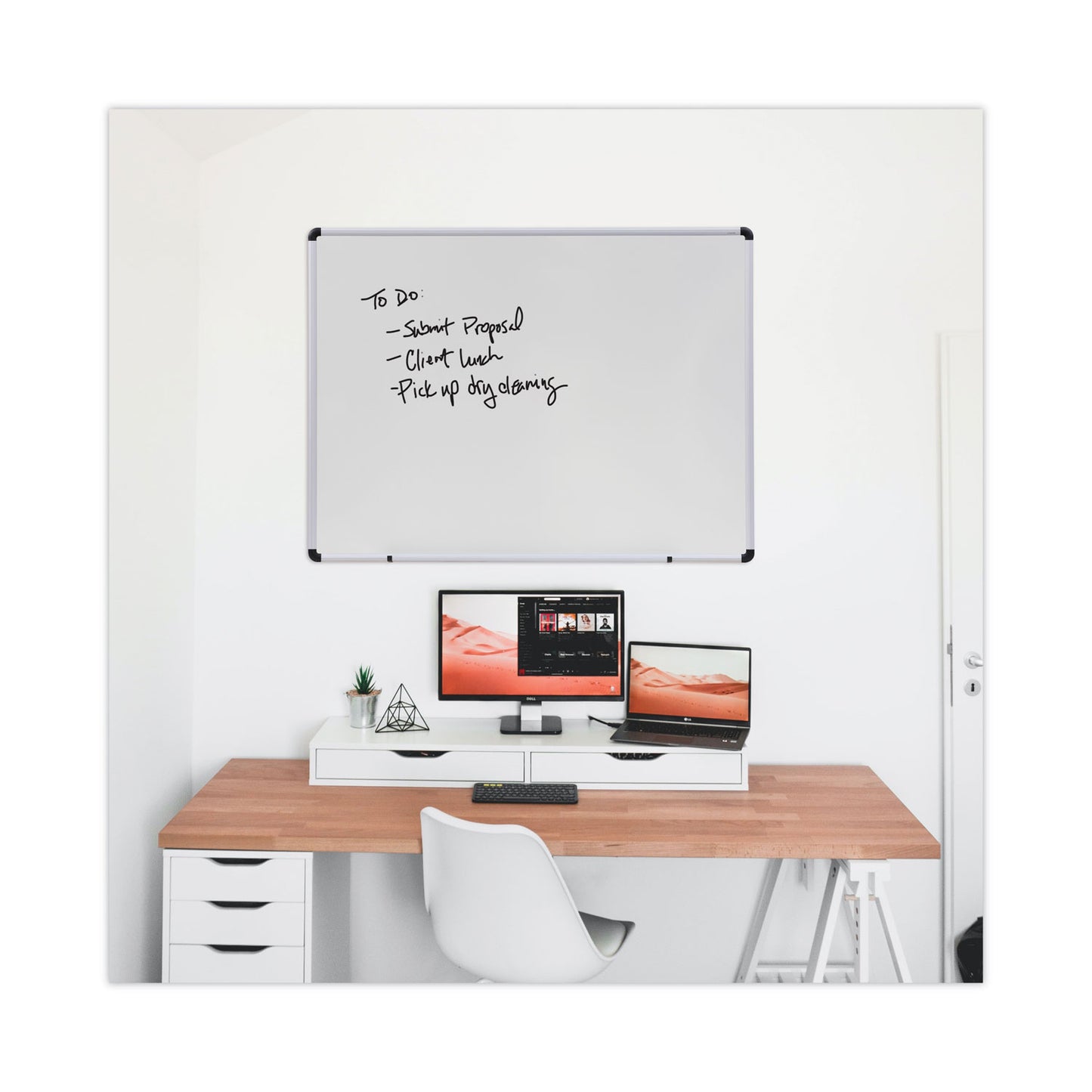 Universal Modern Melamine Dry Erase Board with Aluminum Frame, 48 x 36, White Surface (43724)