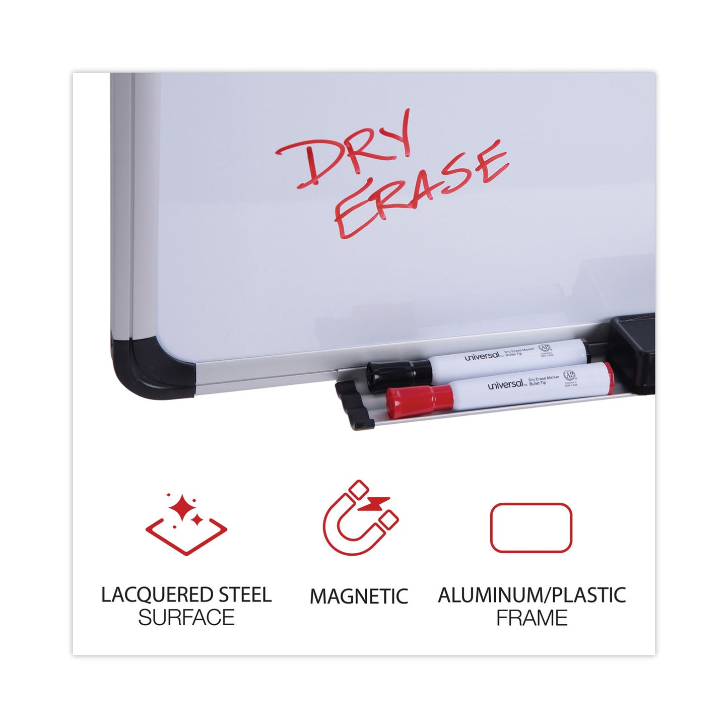 Universal Magnetic Steel Dry Erase Marker Board, 24 x 18, White Surface, Aluminum/Plastic Frame (43732)