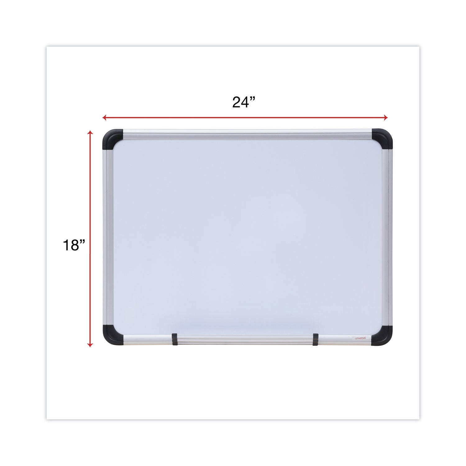 Universal Magnetic Steel Dry Erase Marker Board, 24 x 18, White Surface, Aluminum/Plastic Frame (43732)