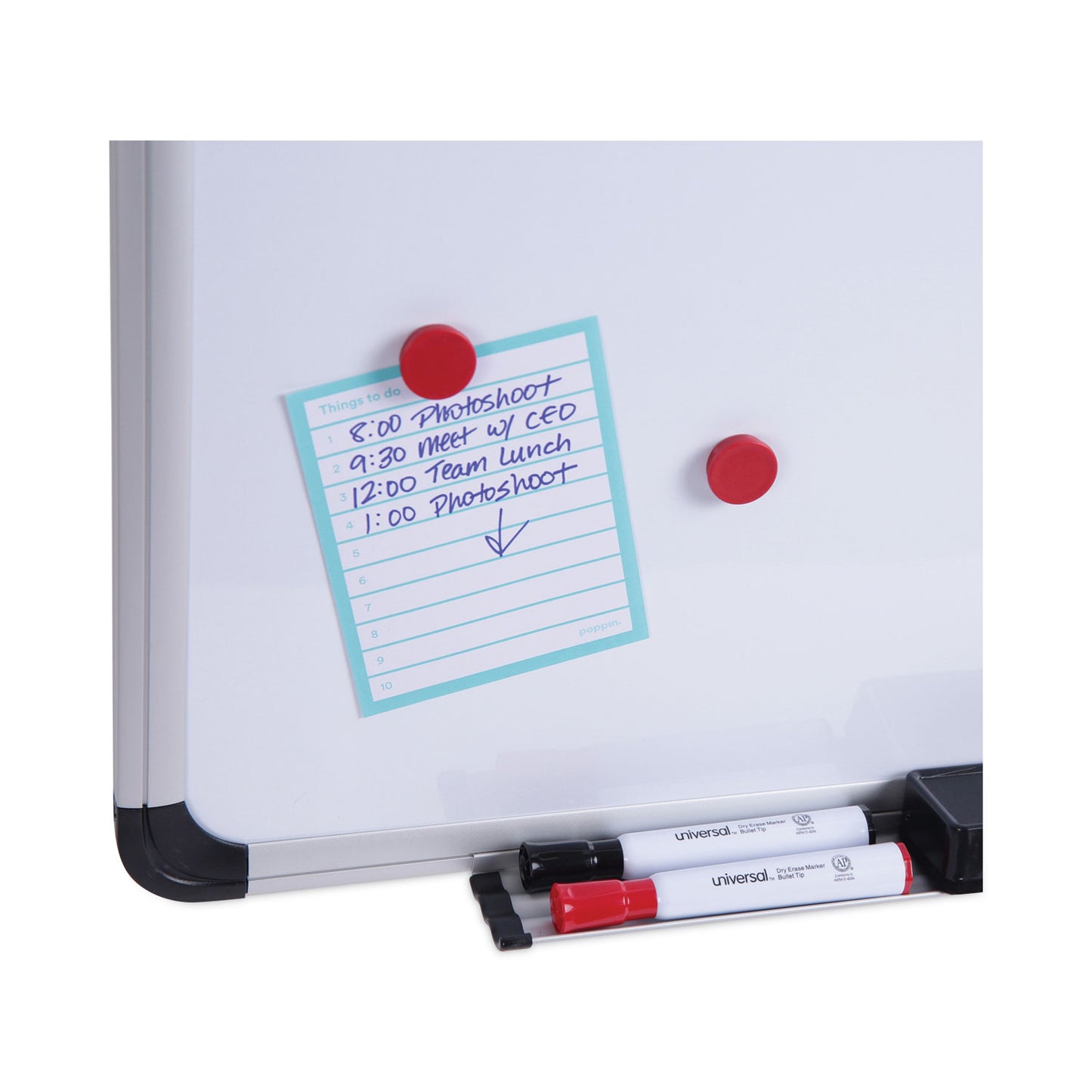 Universal Magnetic Steel Dry Erase Marker Board, 24 x 18, White Surface, Aluminum/Plastic Frame (43732)