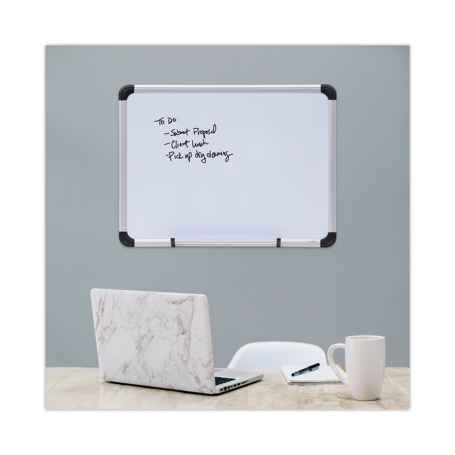 Universal Magnetic Steel Dry Erase Marker Board, 24 x 18, White Surface, Aluminum/Plastic Frame (43732)