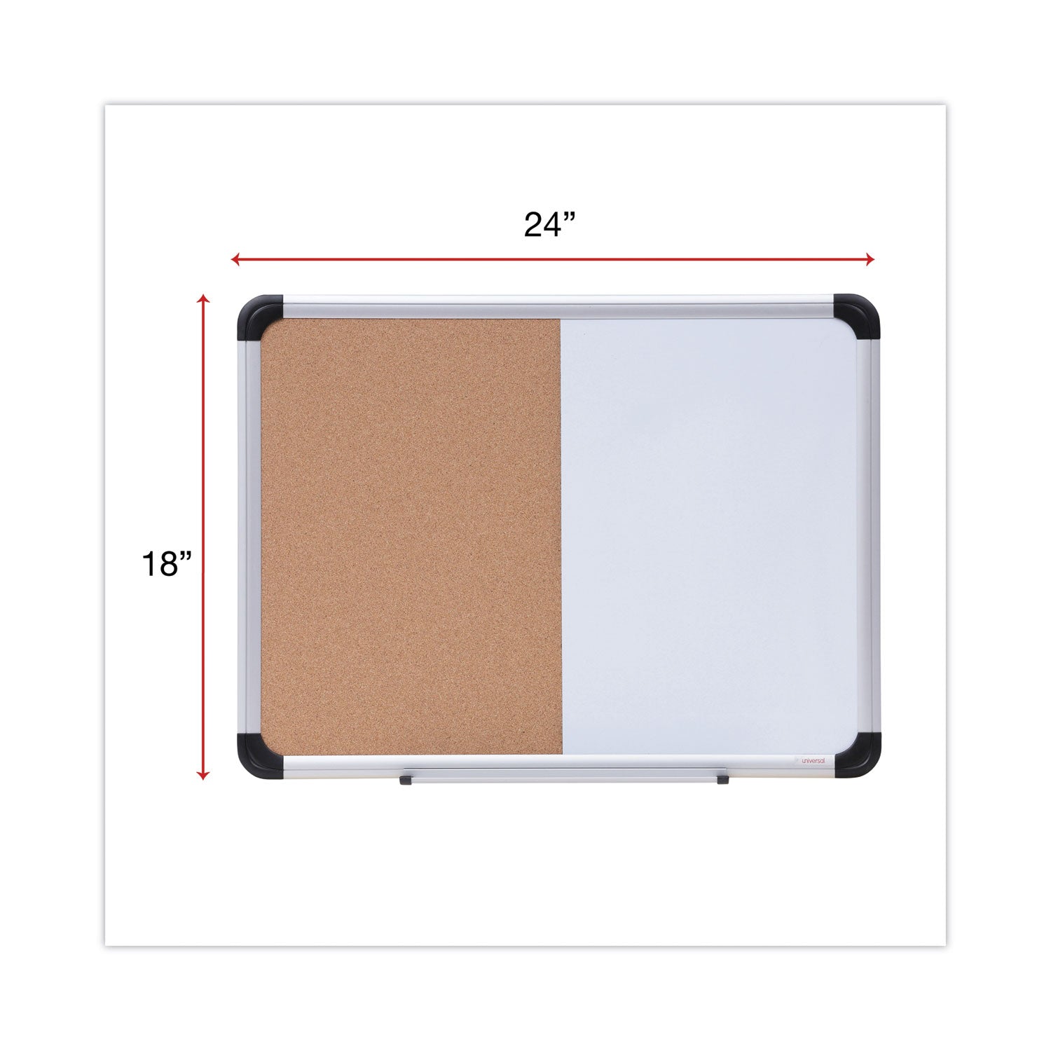 Universal Cork/Dry Erase Board, Melamine, 24 x 18, Tan/White Surface, Gray/Black Aluminum/Plastic Frame (43742)