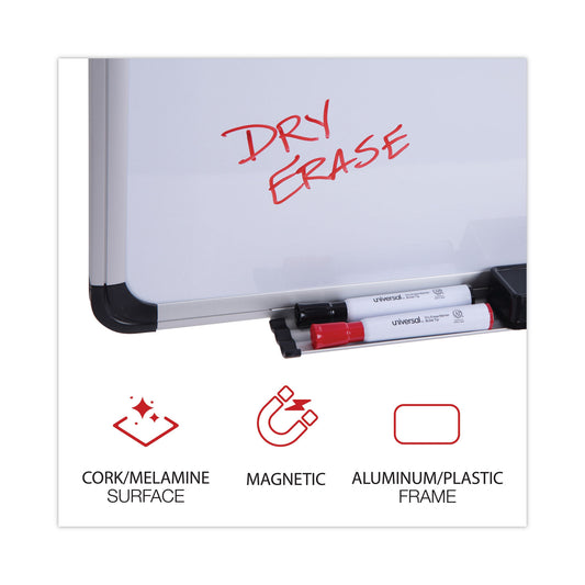 Universal Cork/Dry Erase Board, Melamine, 36 x 24, Tan/White Surface, Gray/Black Aluminum/Plastic Frame (43743)