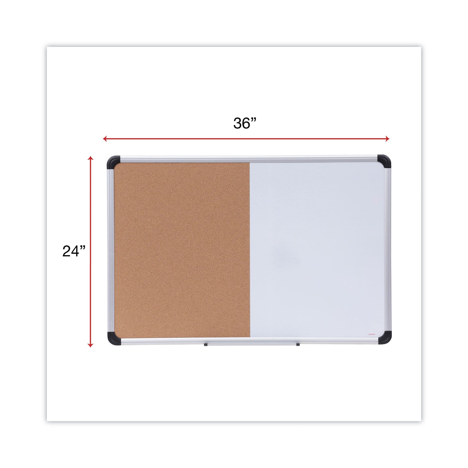 Universal Cork/Dry Erase Board, Melamine, 36 x 24, Tan/White Surface, Gray/Black Aluminum/Plastic Frame (43743)